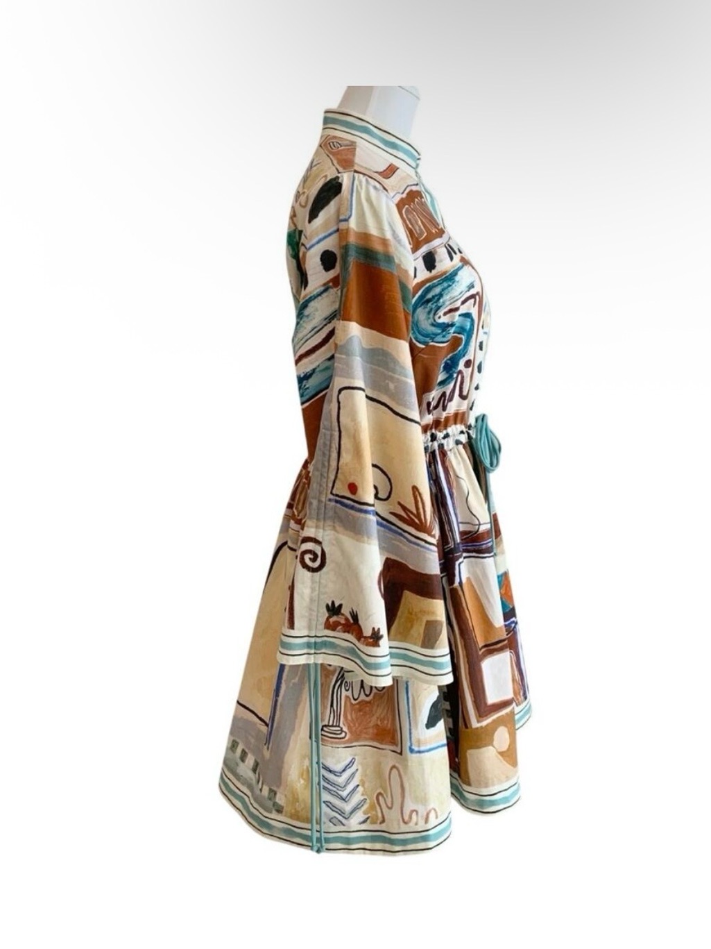 Alemais Michelle Multicolor Abstract Print Midi Dress - Teal, Rust, Cream — image 6 of 6